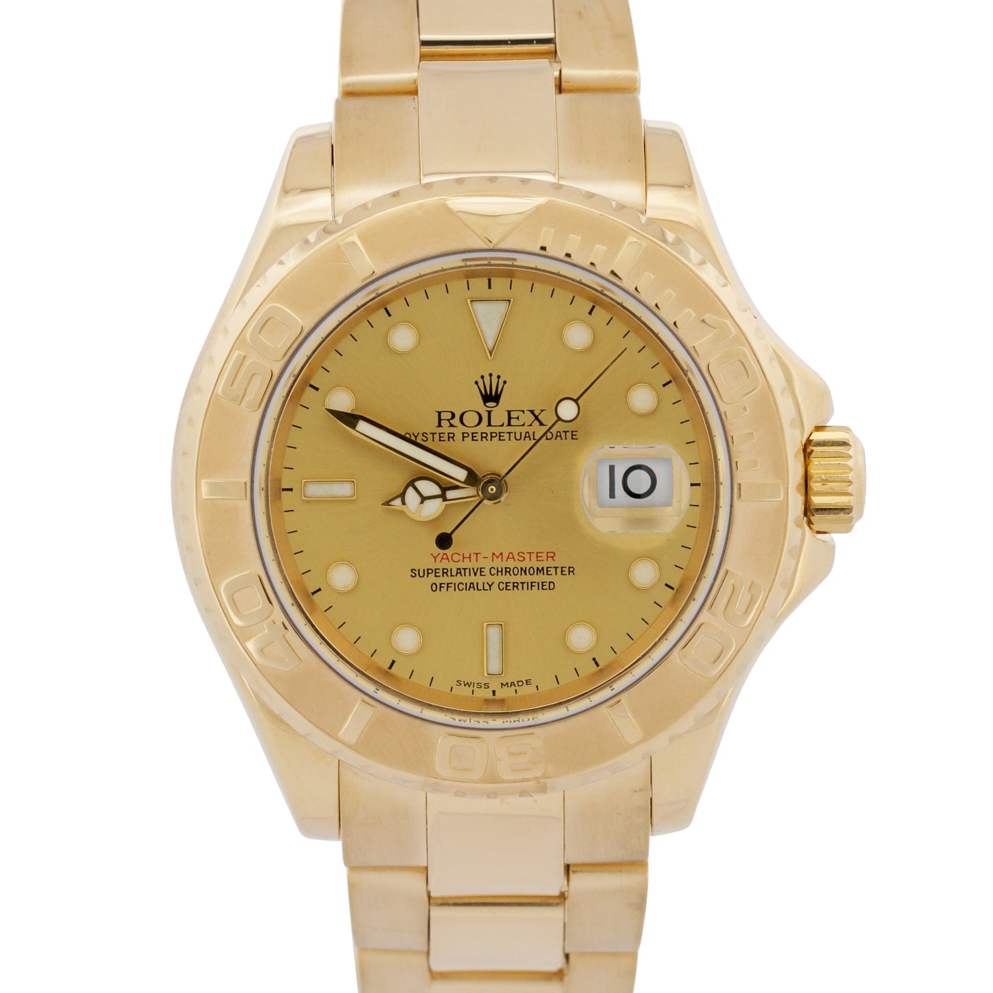 Rolex Yacht-Master 40mm CHAMPAGNE 18K Yellow Gold NO-HOLES Automatic Watch 16628