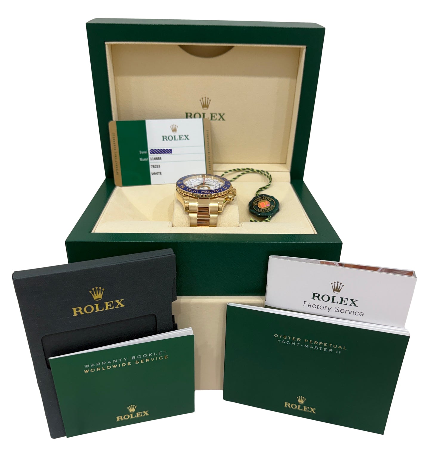 2016 Rolex Yacht-Master II 116688 White Blue 18K Yellow Gold 44mm Box Papers