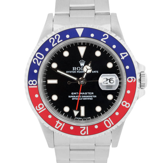 1993 Rolex GMT-Master 16700 Pepsi Blue Red Stainless Steel Black 40mm Watch