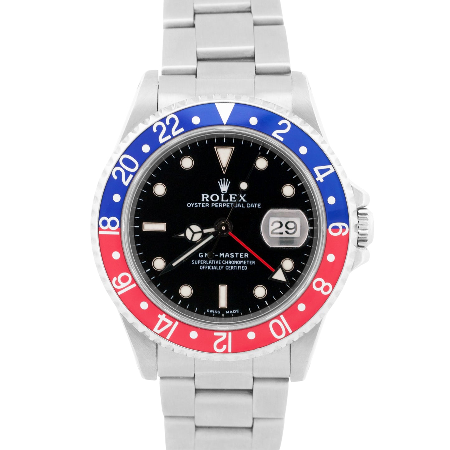 1999 Rolex GMT-Master PEPSI Blue Red Stainless Steel Black 40mm Watch 16700
