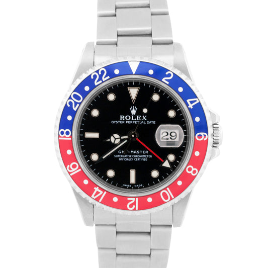 1999 Rolex GMT-Master PEPSI Blue Red Stainless Steel Black 40mm Watch 16700