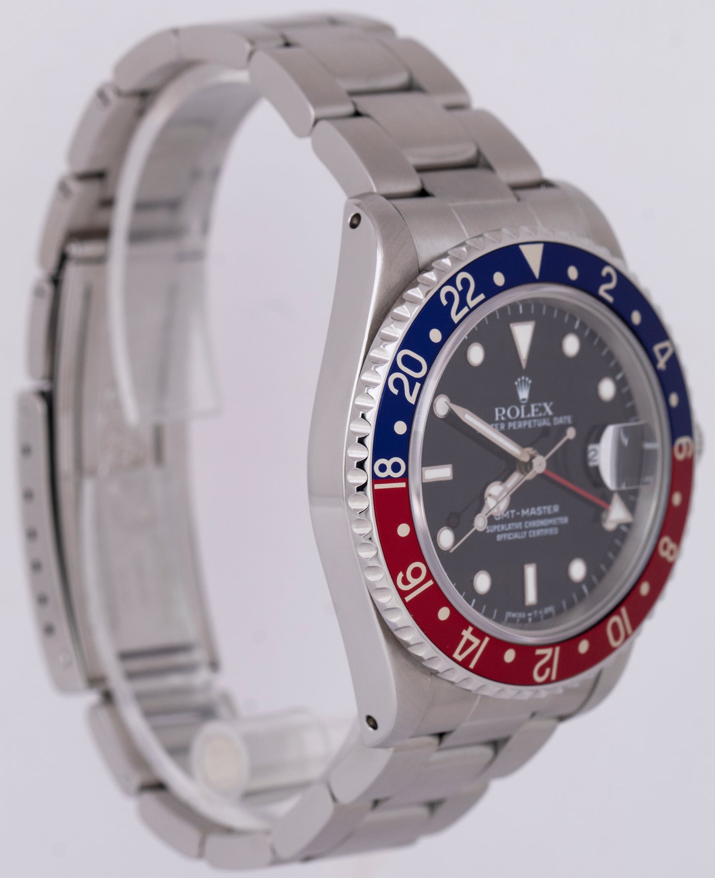 Rolex GMT-Master 40mm PEPSI Black Stainless Steel Blue Red Date Watch 16700