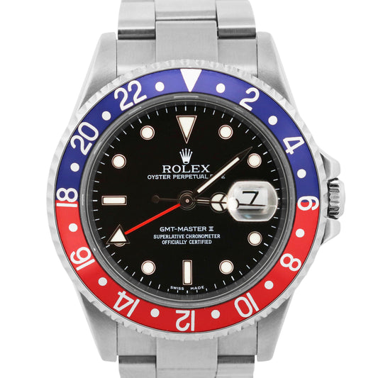 Rolex GMT-Master II PEPSI Blue Red Stainless Steel Oyster NO-HOLES Black 16710