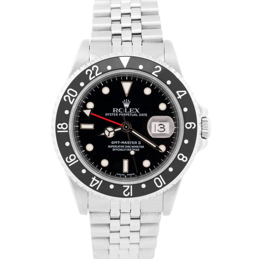 PAPERS Rolex GMT-Master II Red Black NO-HOLES Steel JUBILEE 40mm 16710 BOX