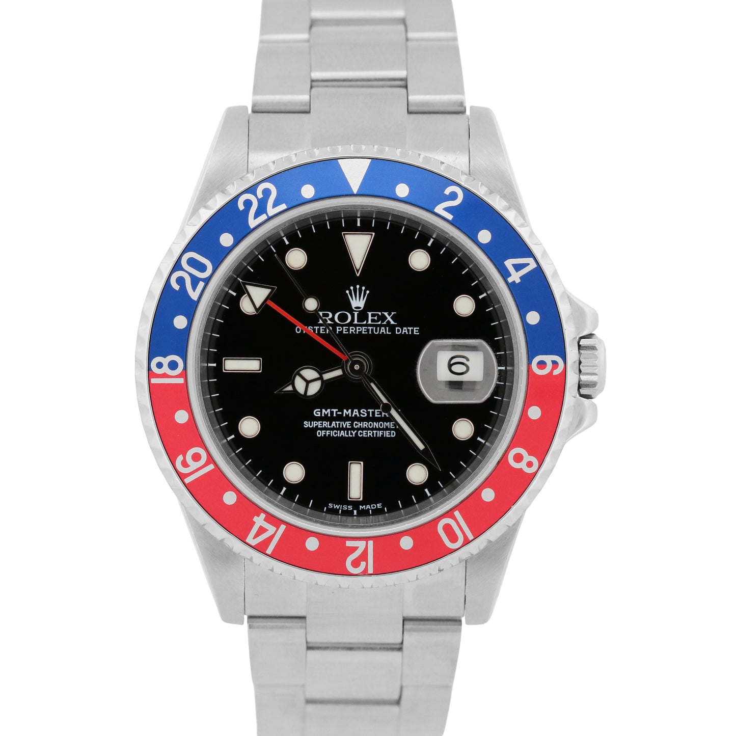 PAPERS Rolex GMT-Master II PEPSI Red Blue Steel RSC Oyster NO-HOLES 16710 BOX