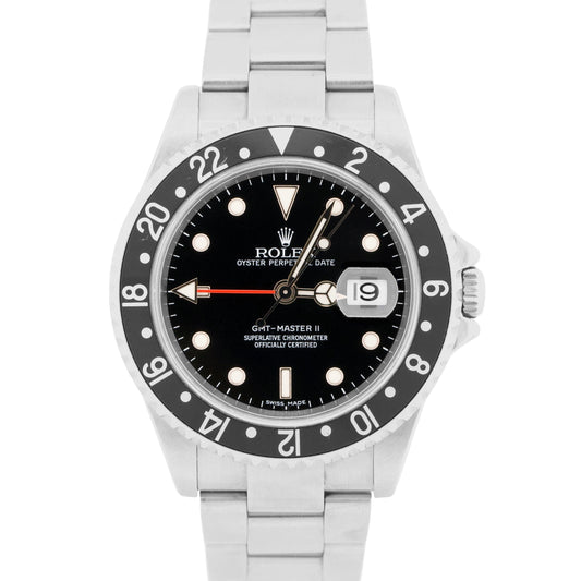Rolex GMT-Master II 16710 Black Error Stick Stainless Steel No-Holes Box Papers