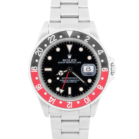 2000 PAPERS Rolex GMT-Master II COKE Red Black SWISS ONLY Steel OYSTER 16710 BOX