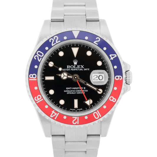 Unpolished Rolex GMT-Master II 16710 40mm Pepsi Red Blue Steel No-Holes Watch