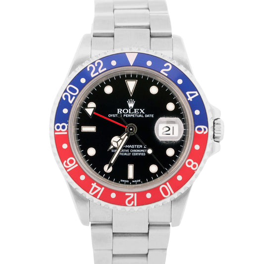 PAPERS Rolex GMT-Master II PEPSI Red Blue Stainless Steel 40mm 16710 Watch BOX