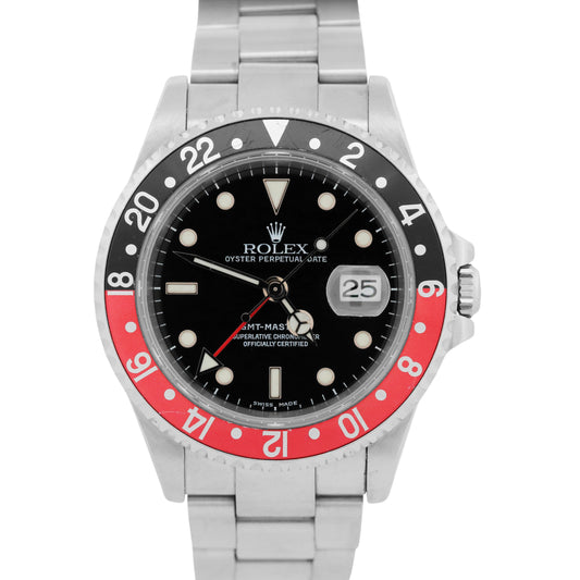 2001 PAPERS Rolex GMT-Master II COKE Red Black Steel OYSTER 40mm 16710 Watch BOX
