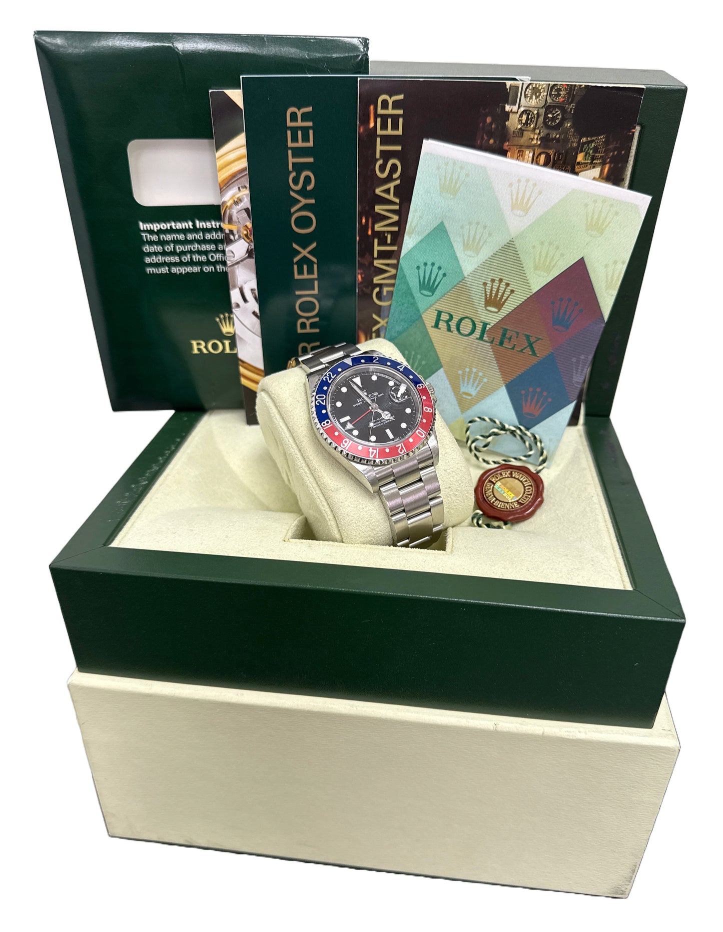MINT PAPERS Rolex GMT-Master II PEPSI Red Blue Steel NO-HOLES 40mm 16710 BOX