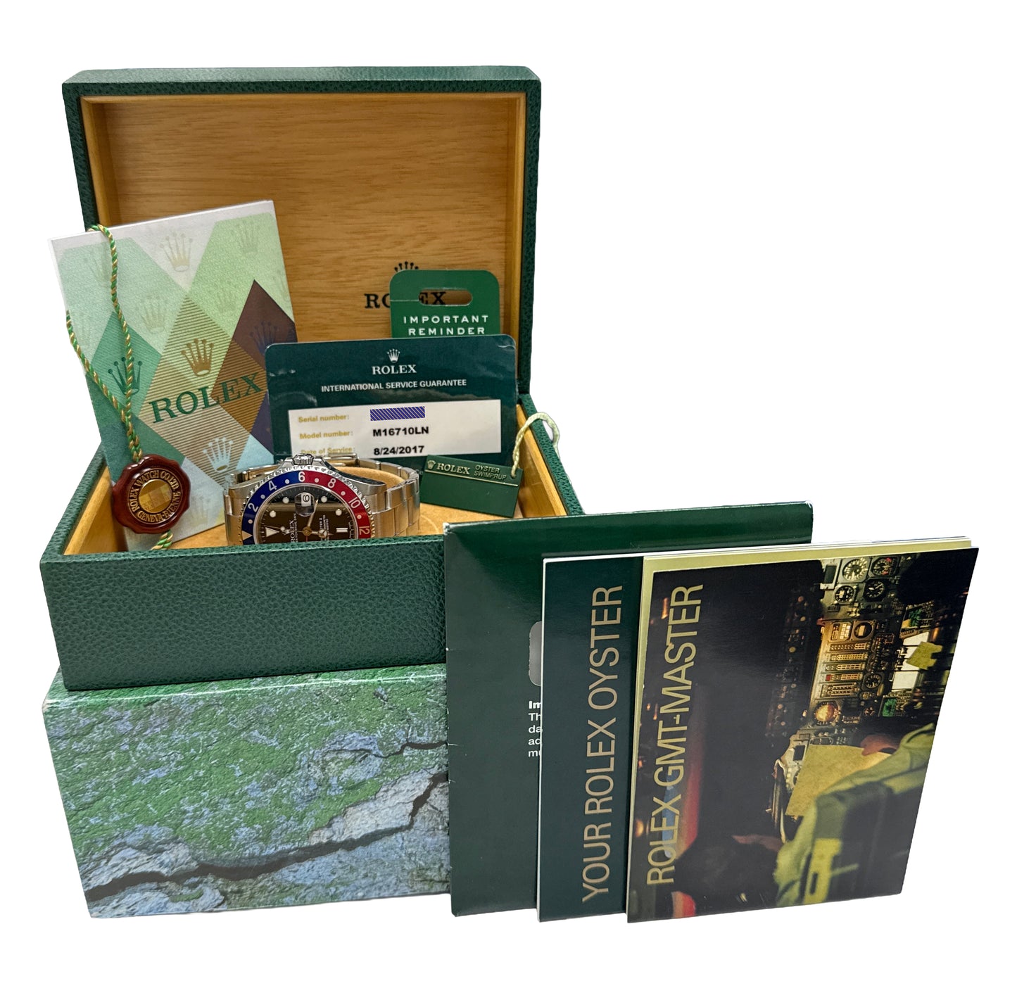 PAPERS Rolex GMT-Master II PEPSI Red Blue Steel RSC Oyster NO-HOLES 16710 BOX