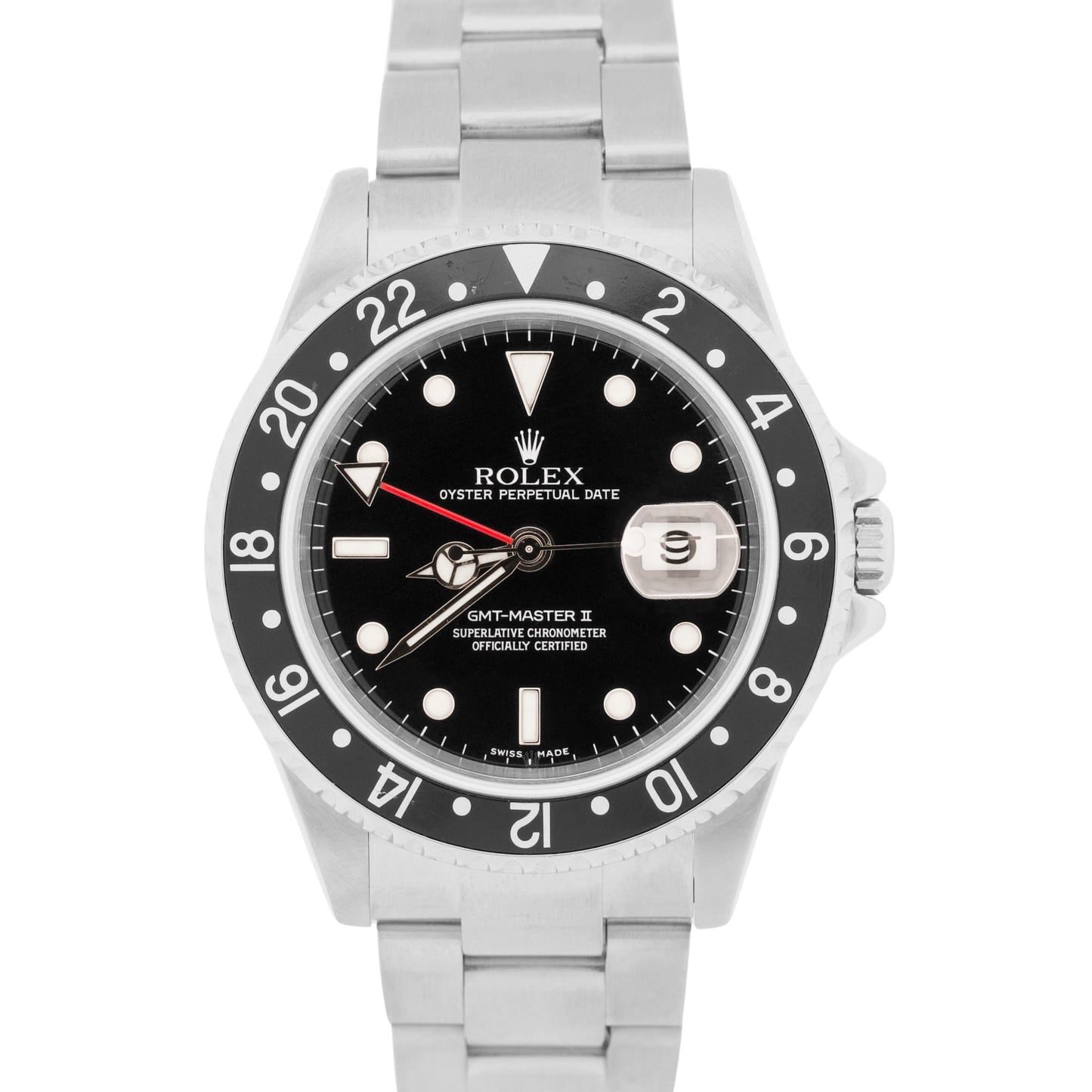 2004 Rolex GMT-Master II 16710 Black Stainless Steel No-Holes Oyster Box Papers