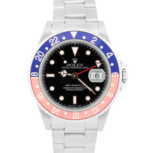1996 Rolex GMT-Master II 16710 40mm Faded Pepsi Red Blue Stainless Steel Oyster