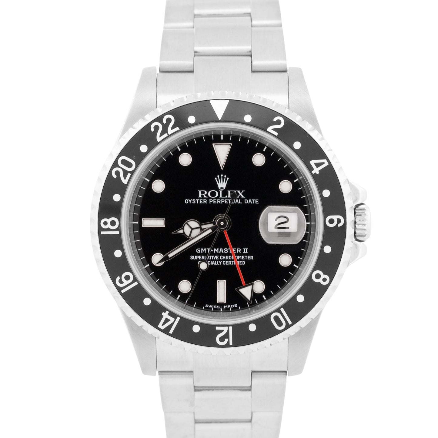 2005 PAPERS Rolex GMT-Master II BLACK No-Holes Steel OYSTER 16710 N Watch BOX