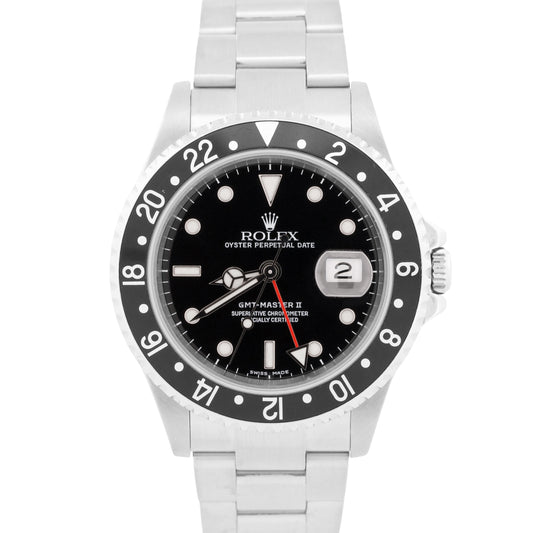2005 PAPERS Rolex GMT-Master II BLACK No-Holes Steel OYSTER 16710 N Watch BOX