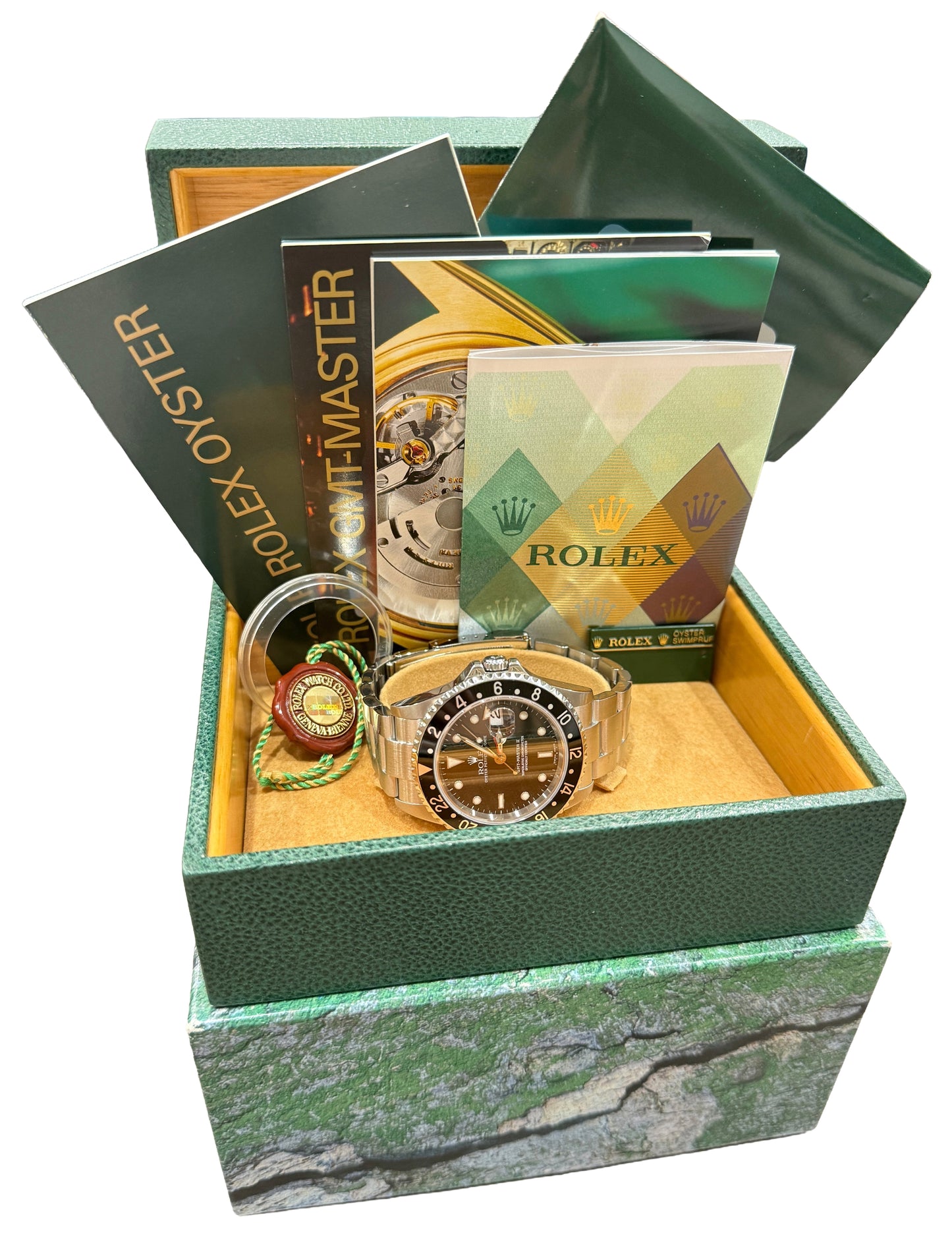 2005 PAPERS Rolex GMT-Master II BLACK No-Holes Steel OYSTER 16710 N Watch BOX