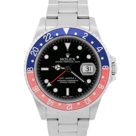 RARE UNPOLISHED 2008 PAPERS Rolex GMT-Master II 3186 PEPSI Steel 16710 Watch BOX