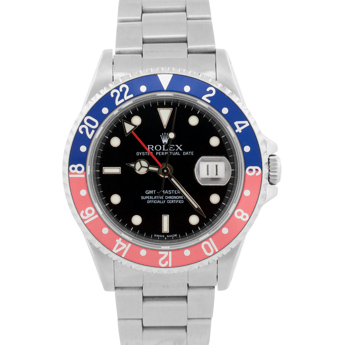 1996 Rolex GMT-Master II 16710 Pepsi Red Blue RSC Steel 40mm Watch Box Papers