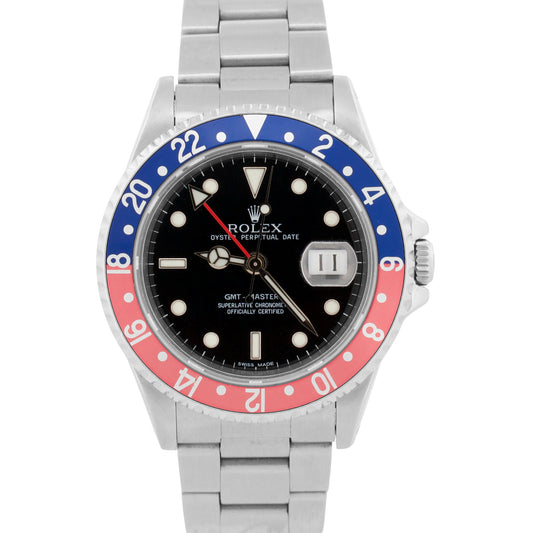 1996 Rolex GMT-Master II 16710 Pepsi Red Blue RSC Steel 40mm Watch Box Papers