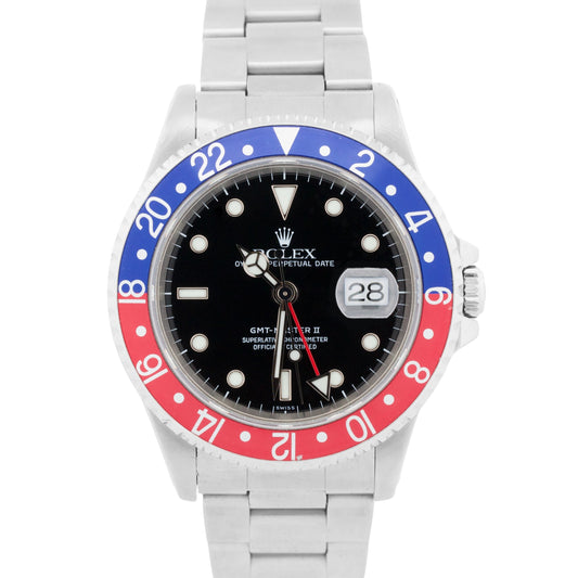 2000 Rolex GMT-Master II 16710 Pepsi Red Blue Steel Swiss Only 40mm Box Papers