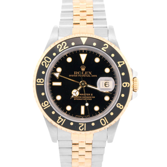 UNPOLISHED Rolex GMT-Master II BLACK 18K Gold Steel JUBILEE 40mm 16713 BOX