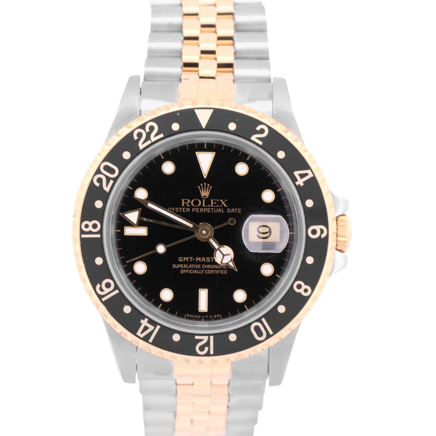 PAPERS Rolex GMT-Master II BLACK 18K Yellow Gold Steel JUBILEE 40mm 16713 BOX