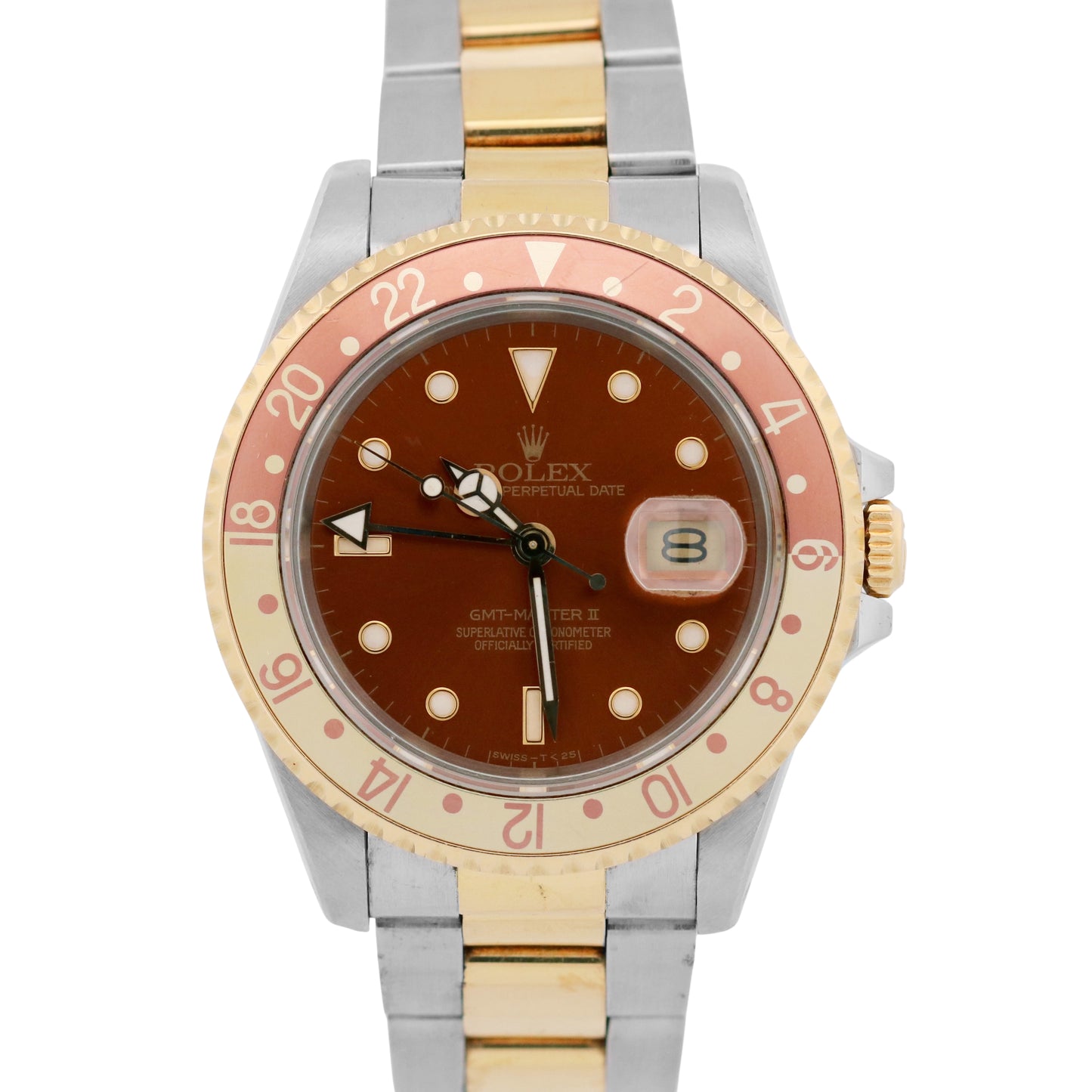 UNPOLISHED Rolex GMT-Master II ROOT BEER 18K Gold Steel Brown OYSTER Watch 16713
