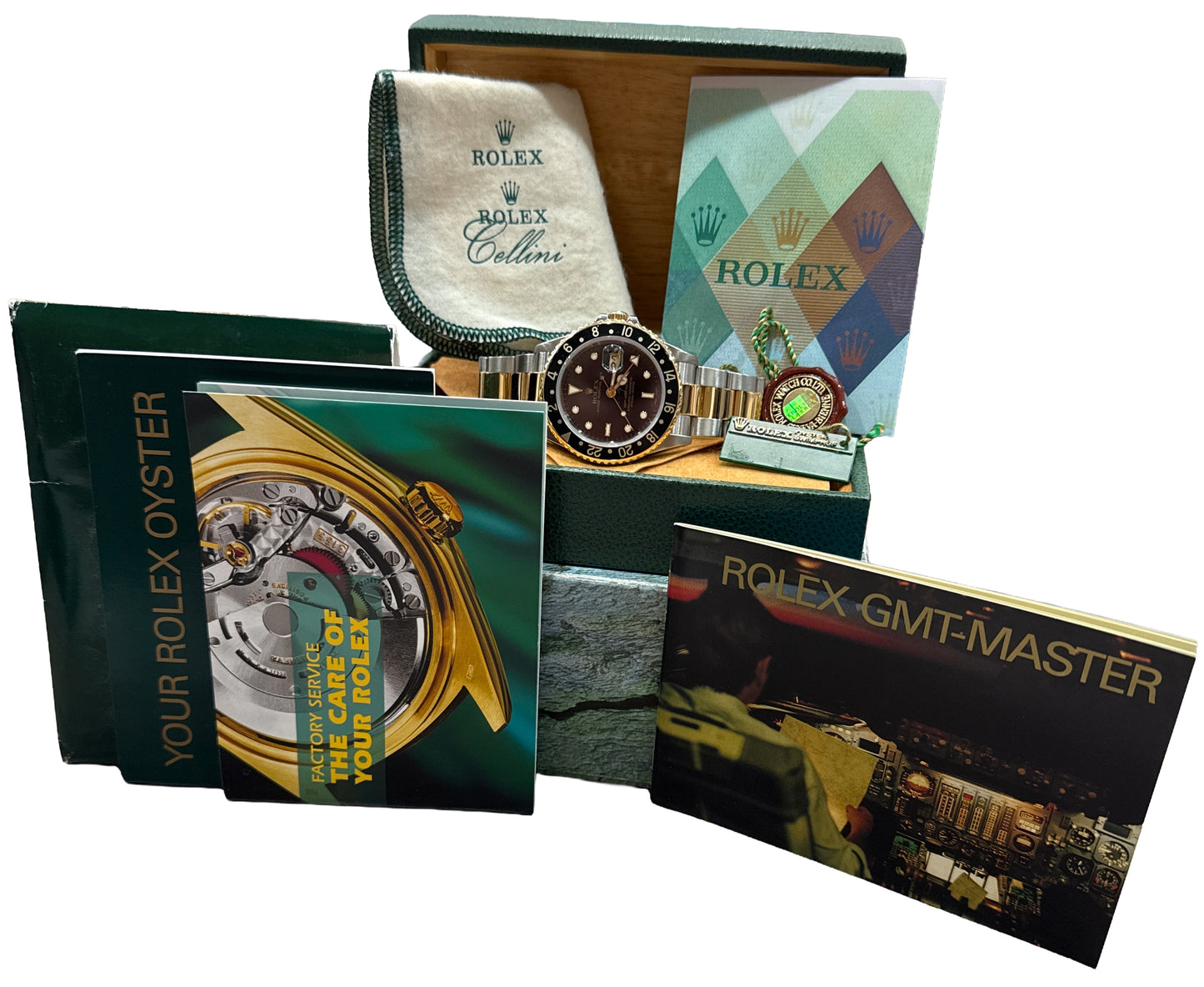 2004 PAPERS Rolex GMT-Master II BLACK Two-Tone 18K Gold Steel 40mm 16713 BOX