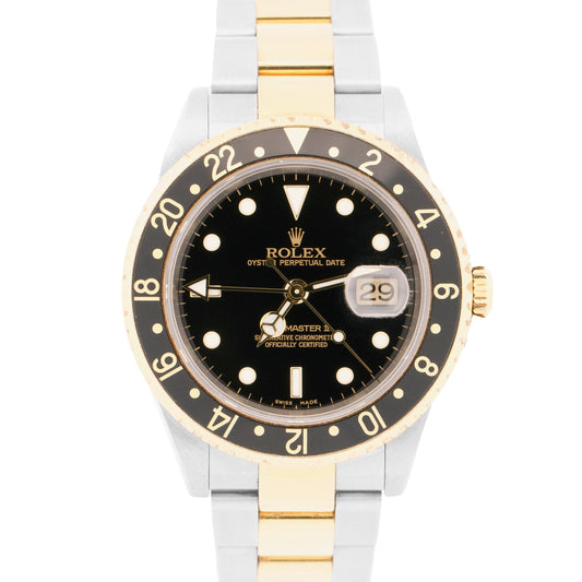 UNPOLISHED PAPERS Rolex GMT-Master II BLACK 18K Gold Steel OYSTER 40mm 16713 BOX
