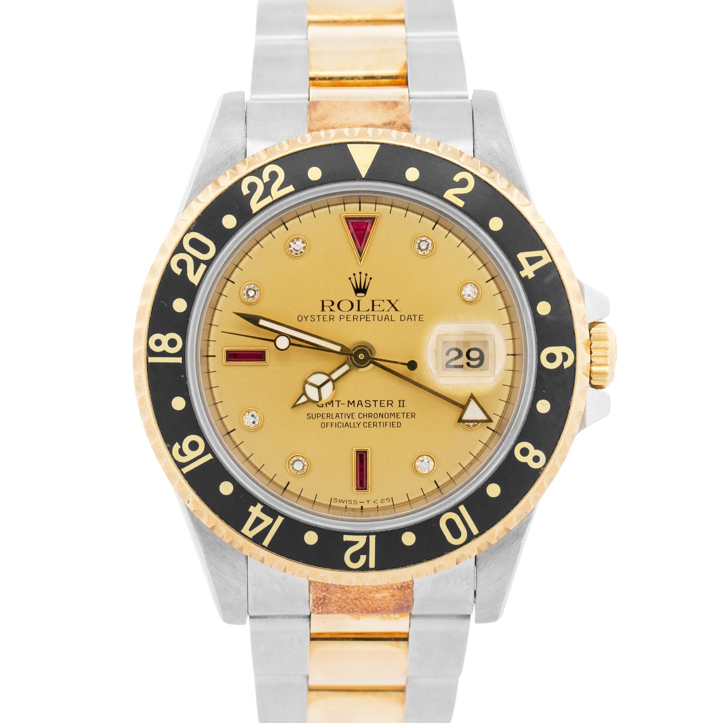 Rolex GMT-Master II SERTI CHAMPAGNE DIAMOND Two-Tone Gold Steel 40mm 16713 BOX