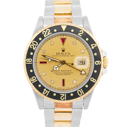 Rolex GMT-Master II SERTI CHAMPAGNE DIAMOND Two-Tone Gold Steel 40mm 16713 BOX