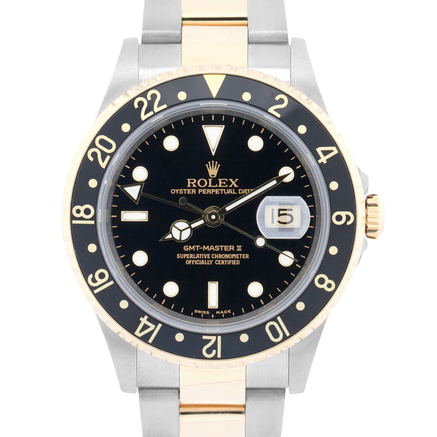 PAPERS Rolex GMT-Master II BLACK 18K Gold Two Tone OYSTER 40mm 16713 Watch BOX