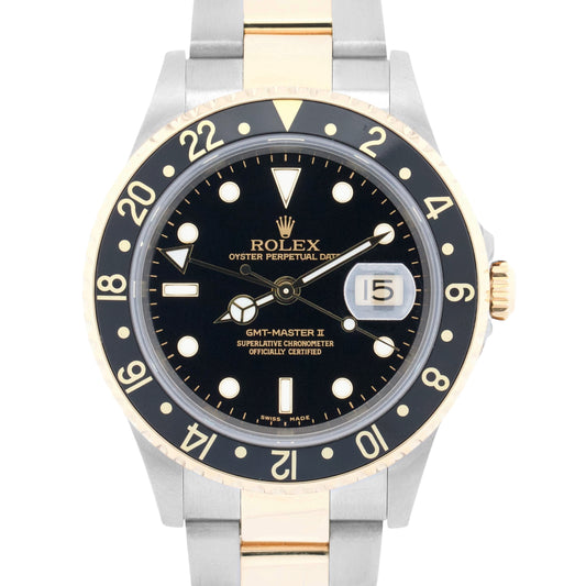 PAPERS Rolex GMT-Master II BLACK 18K Gold Two Tone OYSTER 40mm 16713 Watch BOX