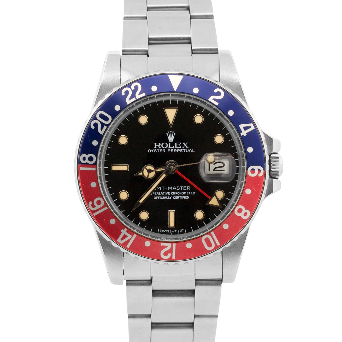 Unpolished Rolex GMT-Master 16750 Patina Pepsi Red Blue No Date Dial Steel 40mm