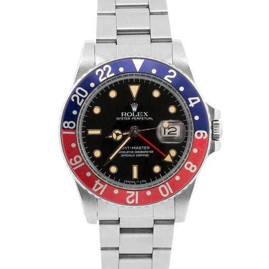 Unpolished Rolex GMT-Master 16750 Patina Pepsi Red Blue No Date Dial Steel 40mm