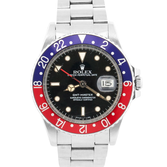 1985 Rolex GMT-Master PEPSI Black Red Blue OYSTER Stainless Steel 40mm 16750