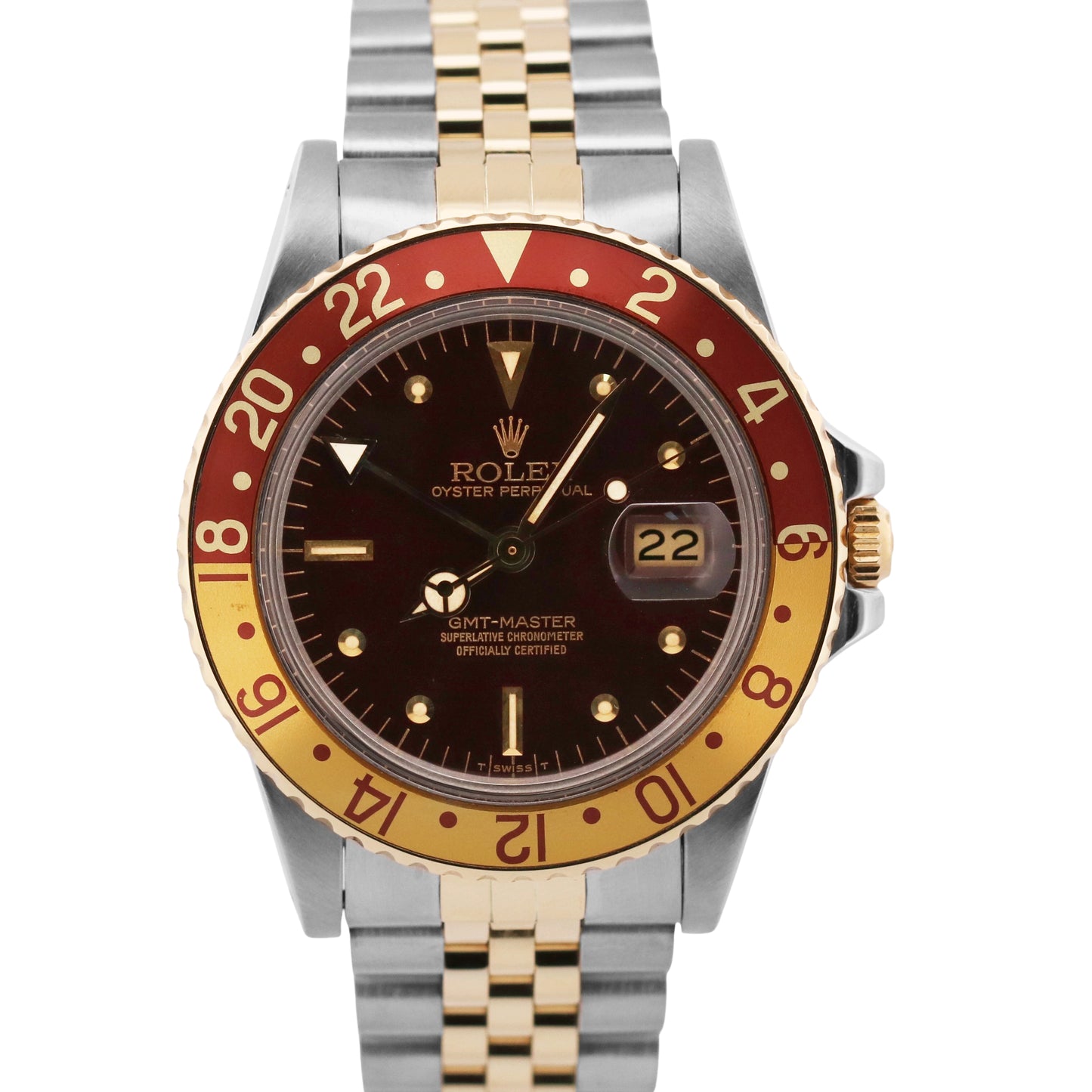 1979 Rolex GMT-Master 16753 Root Beer Brown 18K Yellow Gold Steel Jubilee Watch