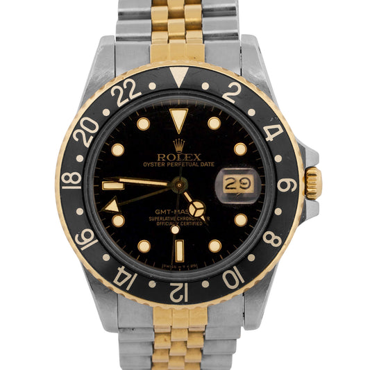 UNPOLISHED Rolex GMT-Master Black 40mm Two Tone 18K Yellow Gold JUBILEE 16753