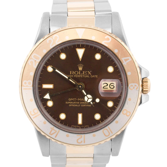 Rolex GMT-Master 40mm FADED ROOT BEER Brown Steel 18K Yellow Gold OYSTER  16753