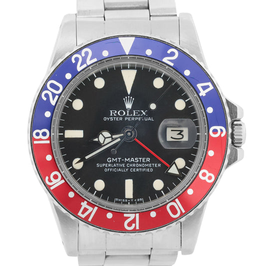 VINTAGE 1978 Rolex GMT-Master Red Blue PEPSI Black Oyster Steel 40mm 1675 Watch