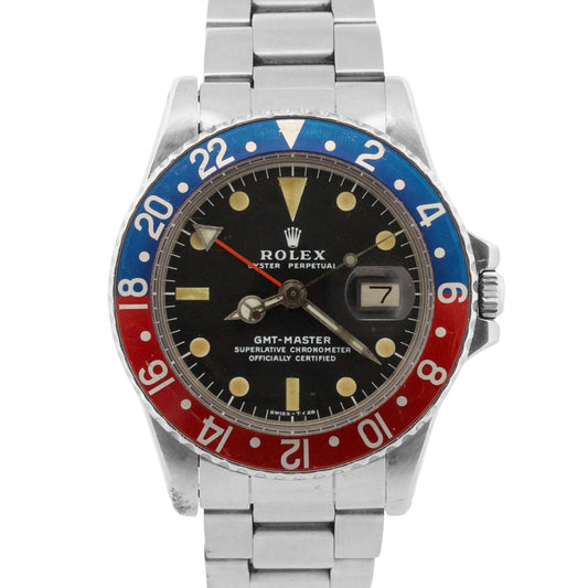 Vintage 1978 Rolex GMT-Master 1675 Patina Pepsi Oyster Stainless Steel Watch