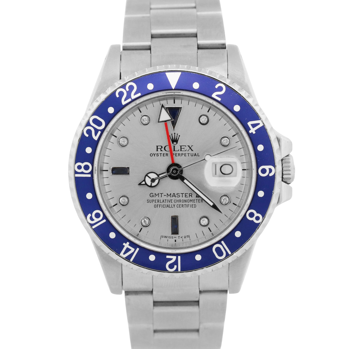 1987 Rolex GMT-Master II 16760 40mm Silver Diamond Blue Stainless Steel Watch