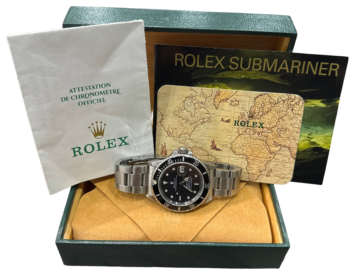 1987 Rolex Submariner Date 168000 40mm Triple Zero Black Steel Watch Box Papers