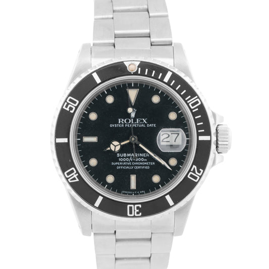PAPERS 1986 Rolex Submariner Date PATINA BLACK DIAL 40mm Oyster Watch 16800 BOX