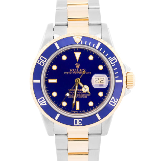1984 Rolex Submariner Date BLUE Two-Tone 18K Yellow Gold Steel 40mm 16803 BOX