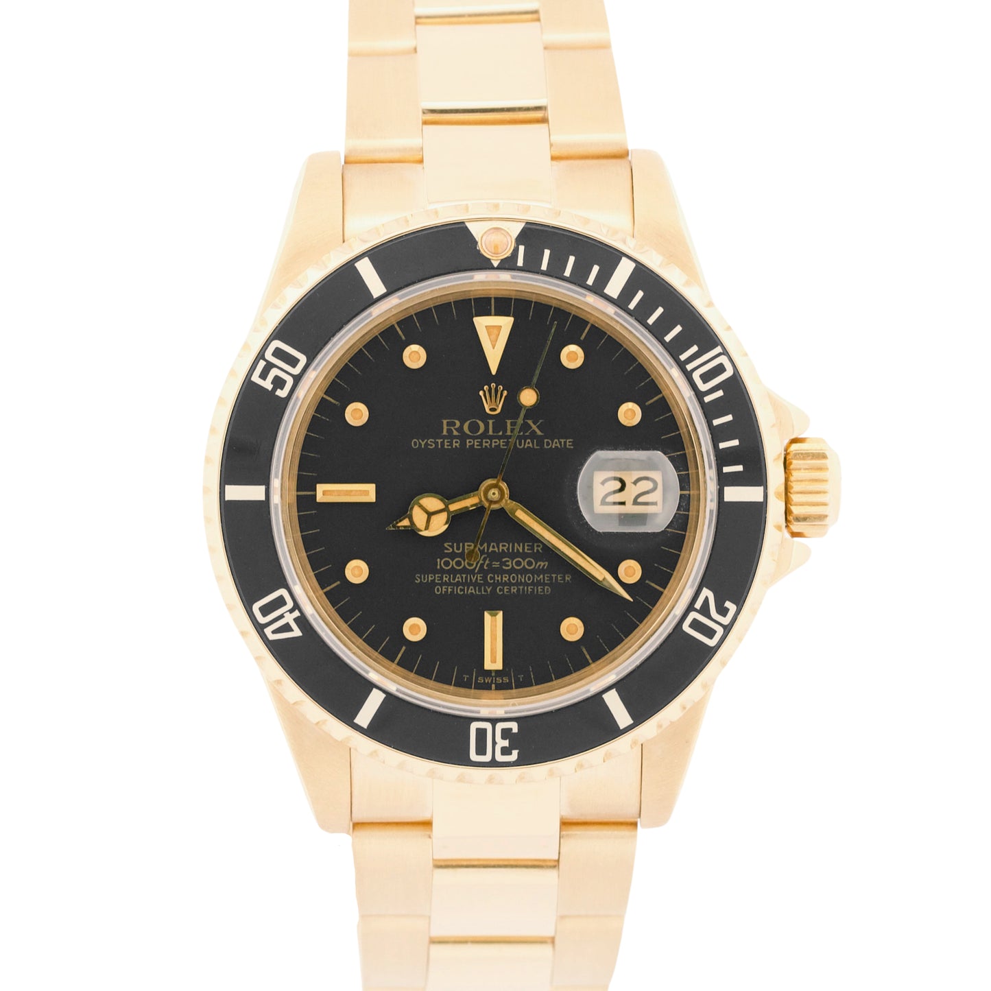 VINTAGE 1980 Rolex Submariner Date BLACK 18K Yellow Gold 40mm Oyster 16808 Watch
