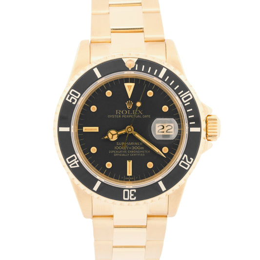 VINTAGE 1980 Rolex Submariner Date BLACK 18K Yellow Gold 40mm Oyster 16808 Watch