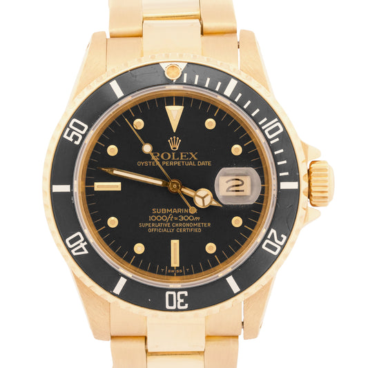 1984 Rolex Submariner Date BLACK NIPPLE 18K Yellow Gold Oyster 40mm 16808 Watch