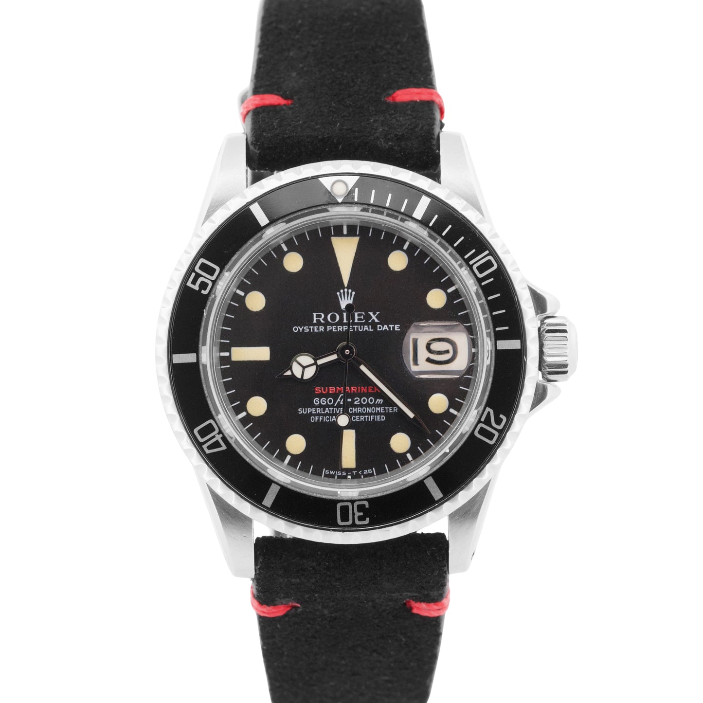 VINTAGE 1970 Rolex Submariner Date Black RED Stainless Steel 40mm 1680 Watch